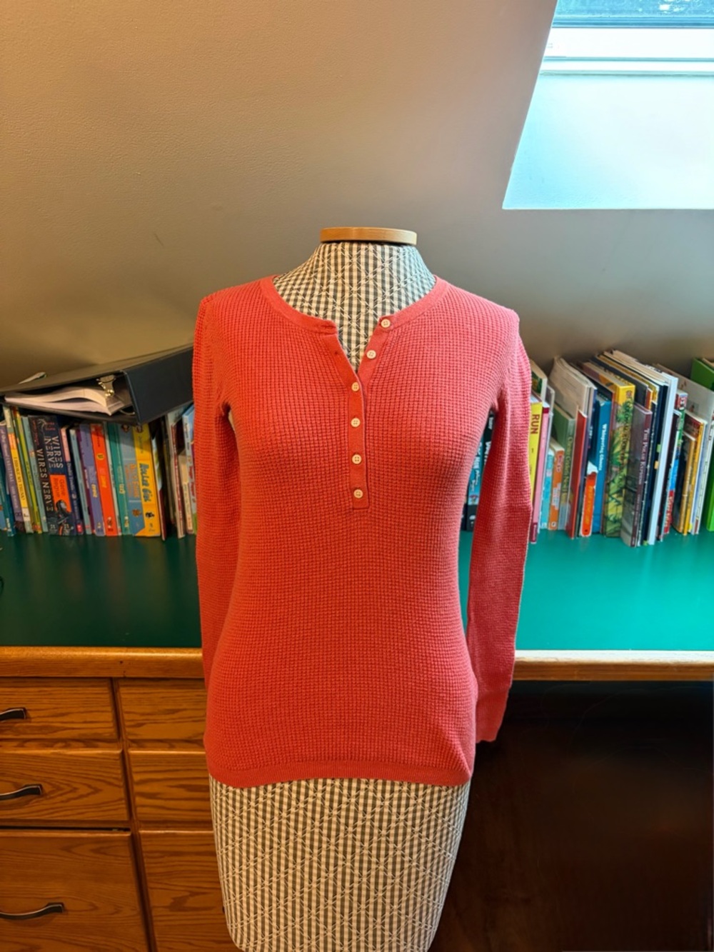 GAP Coral Pink Waffle Henley Top
